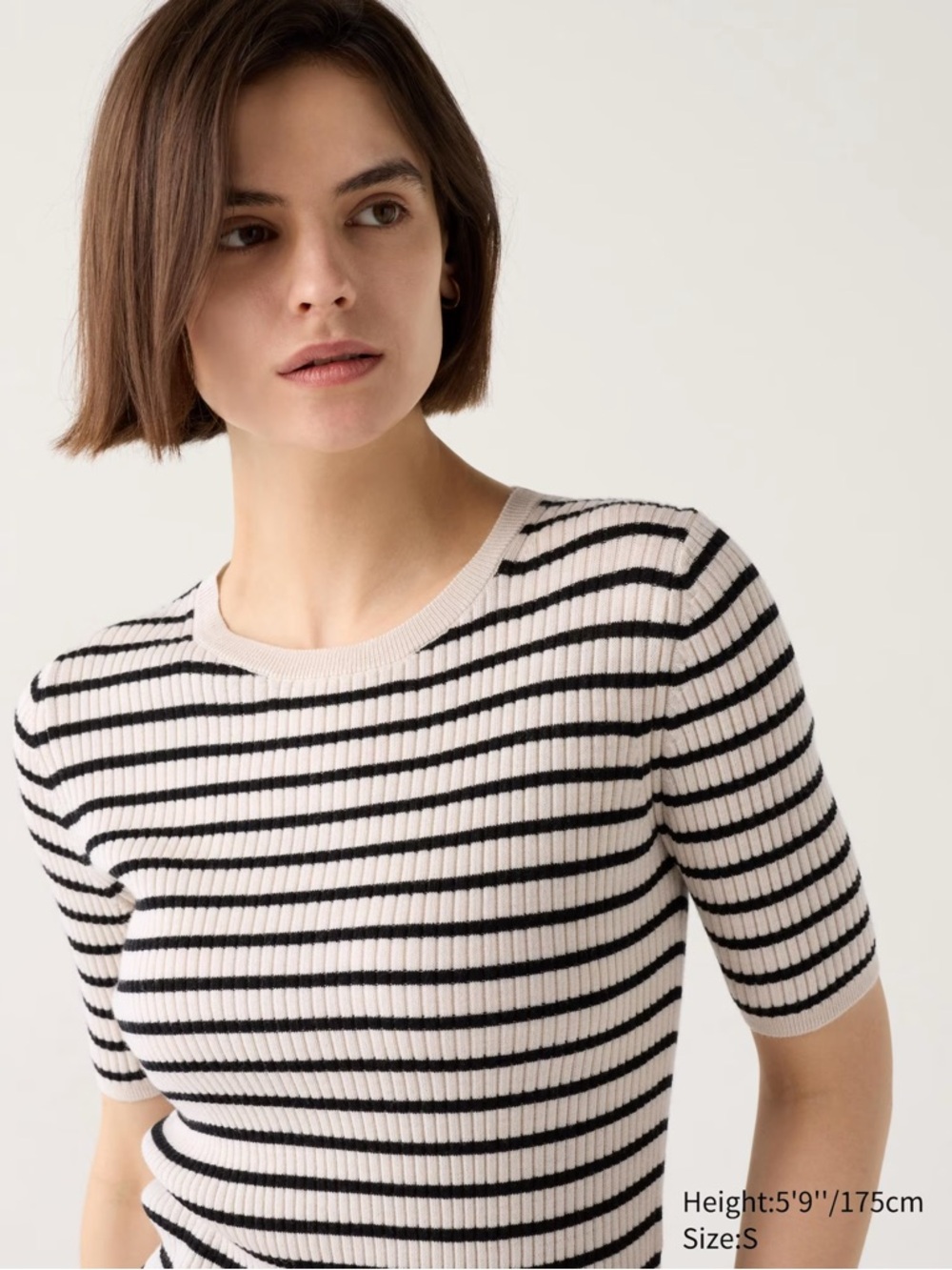 UNIQLO Extra Fine Merino Ribbed Half-Sleeve Short Sweater